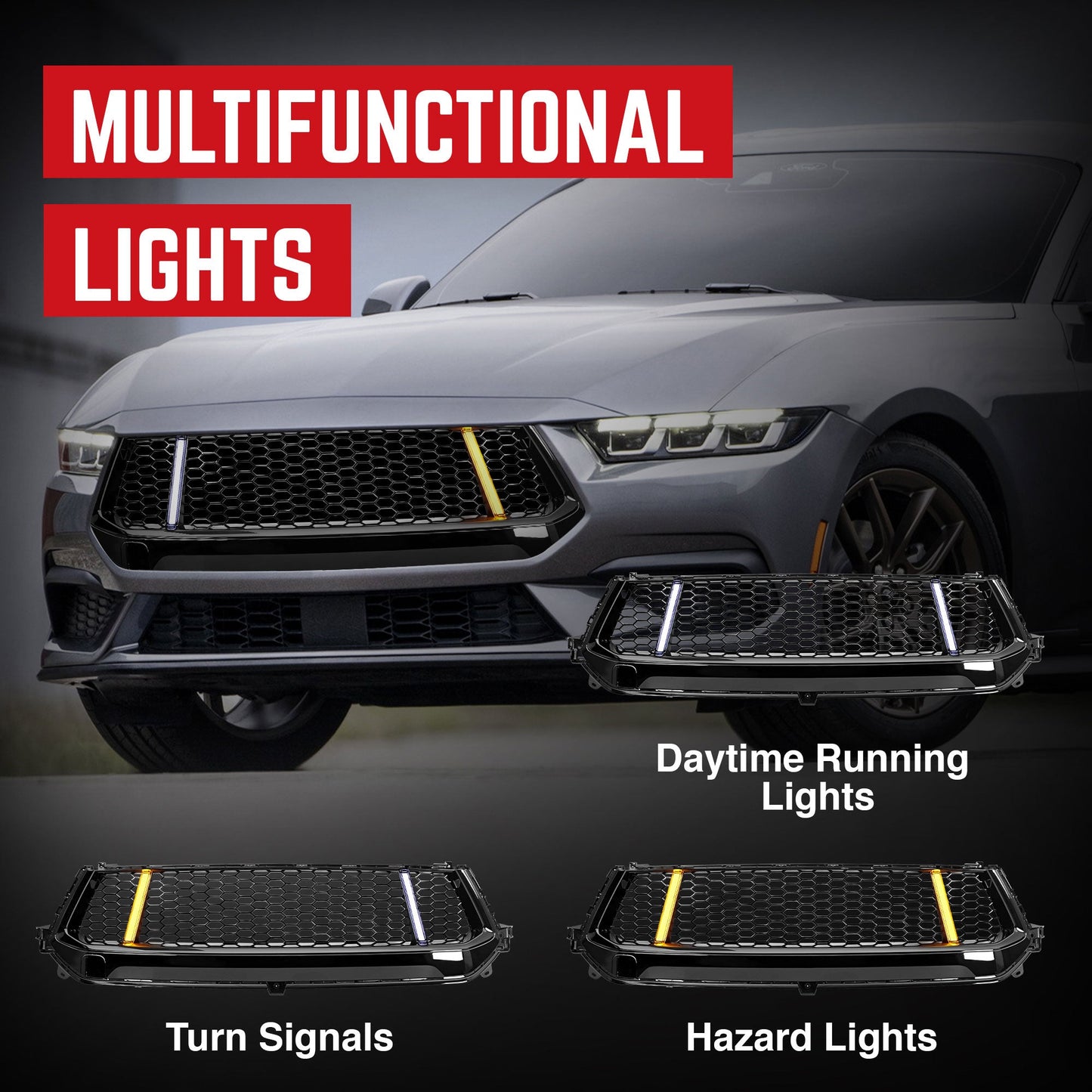 AMERICAN MODIFIED GT Style Front Grille w/LED DRL for 2024+ Mustang EcoBoost/GT - Find Fresh Goods