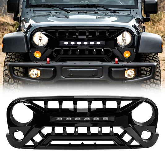 AMERICAN MODIFIED Armor Grille w/Off-Road Lights, 07-18 Jeep Wrangler JK, Black - Find Fresh Goods