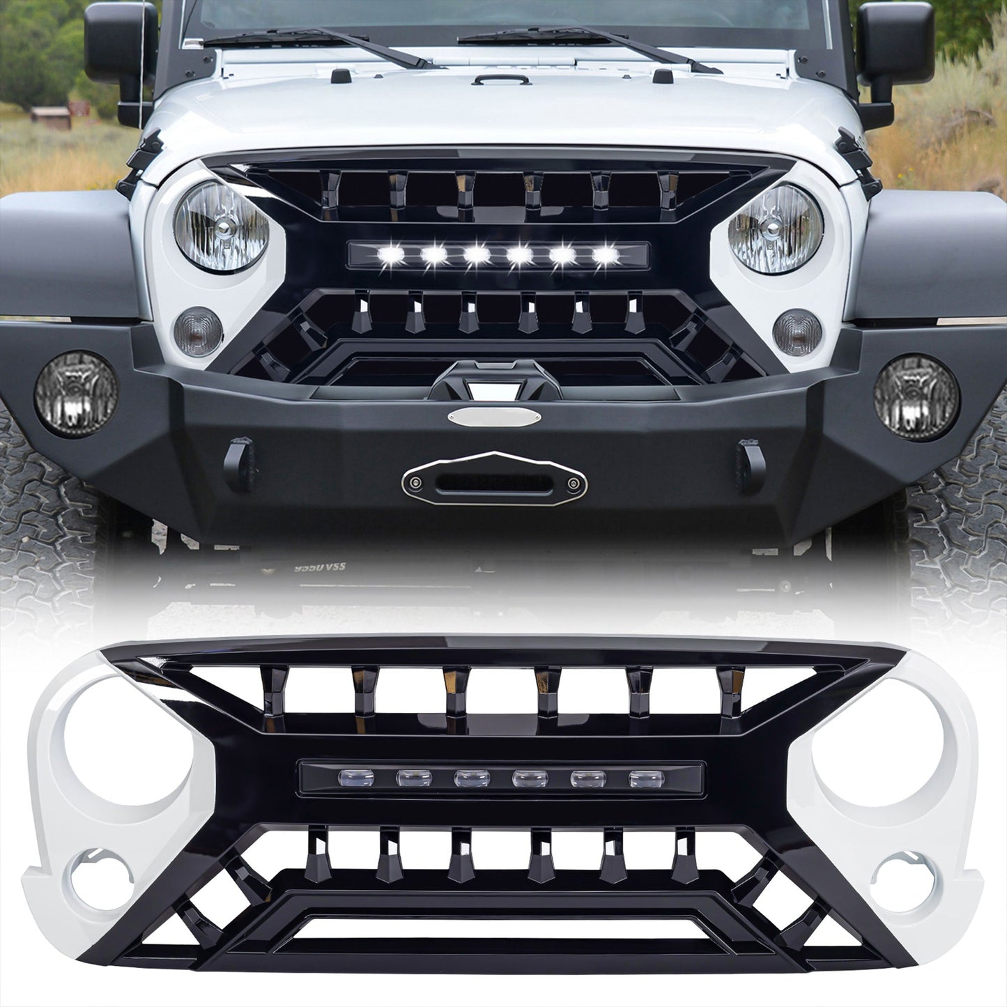 AMERICAN MODIFIED Armor Grille w/Off-Road Lights, 07-18 Jeep Wrangler JK, White - Find Fresh Goods