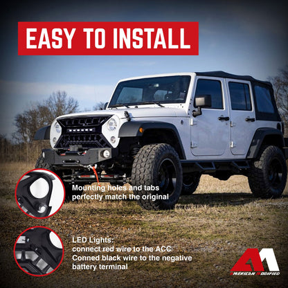 AMERICAN MODIFIED Armor Grille w/Off-Road Lights, 07-18 Jeep Wrangler JK, White - Find Fresh Goods