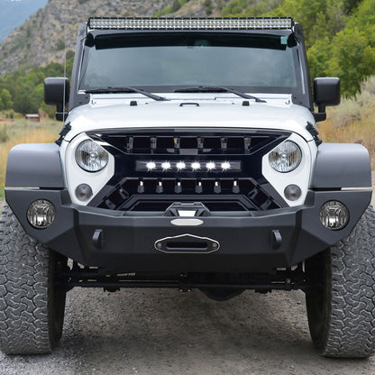 AMERICAN MODIFIED Armor Grille w/Off-Road Lights, 07-18 Jeep Wrangler JK, White - Find Fresh Goods