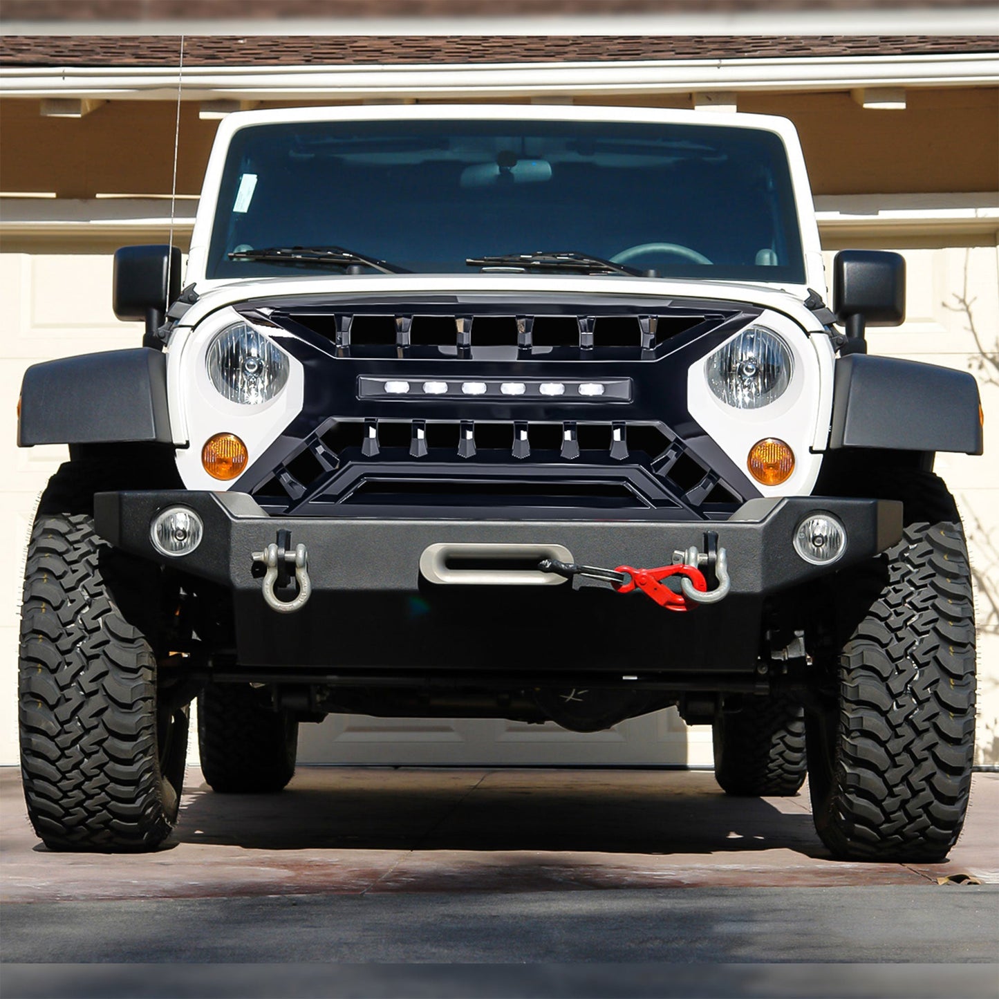 AMERICAN MODIFIED Armor Grille w/Off-Road Lights, 07-18 Jeep Wrangler JK, White - Find Fresh Goods