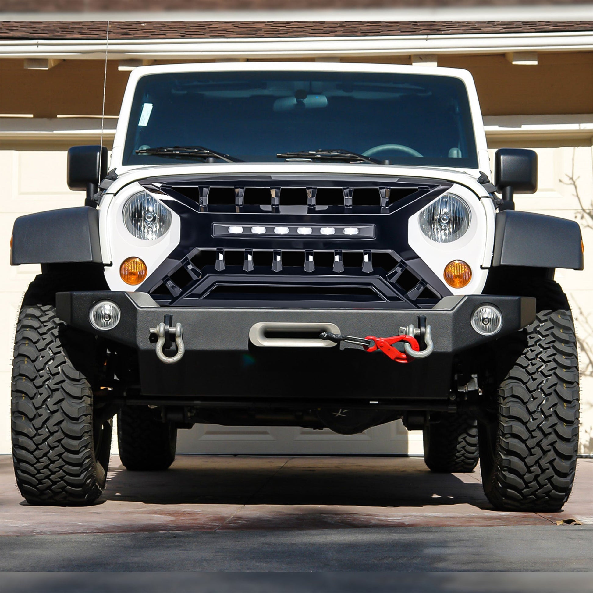 AMERICAN MODIFIED Armor Grille w/Off-Road Lights, 07-18 Jeep Wrangler JK, White - Find Fresh Goods