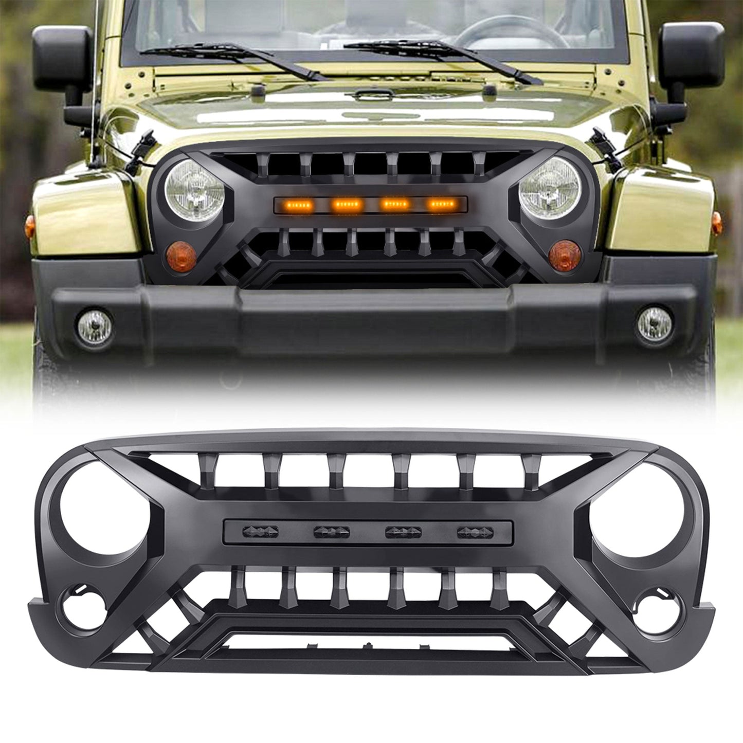 AMERICAN MODIFIED Armor Grille with Amber Lights, 07-08 Jeep Wrangler JK, Black - Find Fresh Goods
