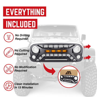 AMERICAN MODIFIED Armor Grille with Amber Lights, 07-08 Jeep Wrangler JK, Black - Find Fresh Goods