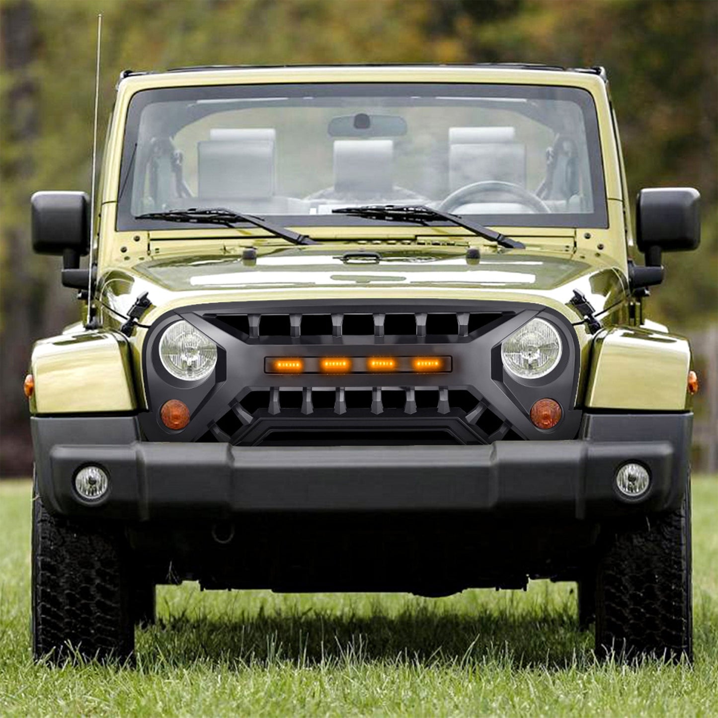 AMERICAN MODIFIED Armor Grille with Amber Lights, 07-08 Jeep Wrangler JK, Black - Find Fresh Goods
