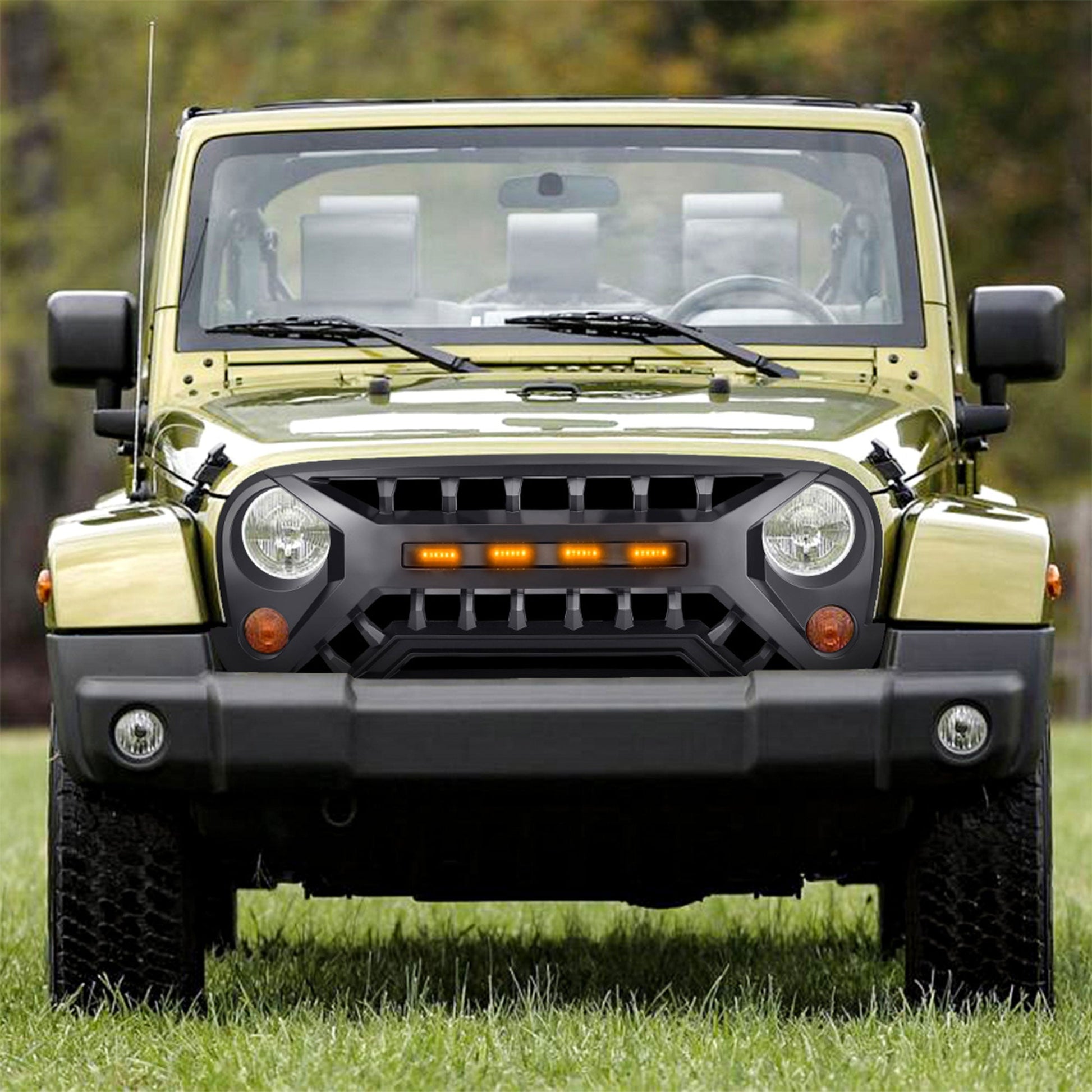 AMERICAN MODIFIED Armor Grille with Amber Lights, 07-08 Jeep Wrangler JK, Black - Find Fresh Goods