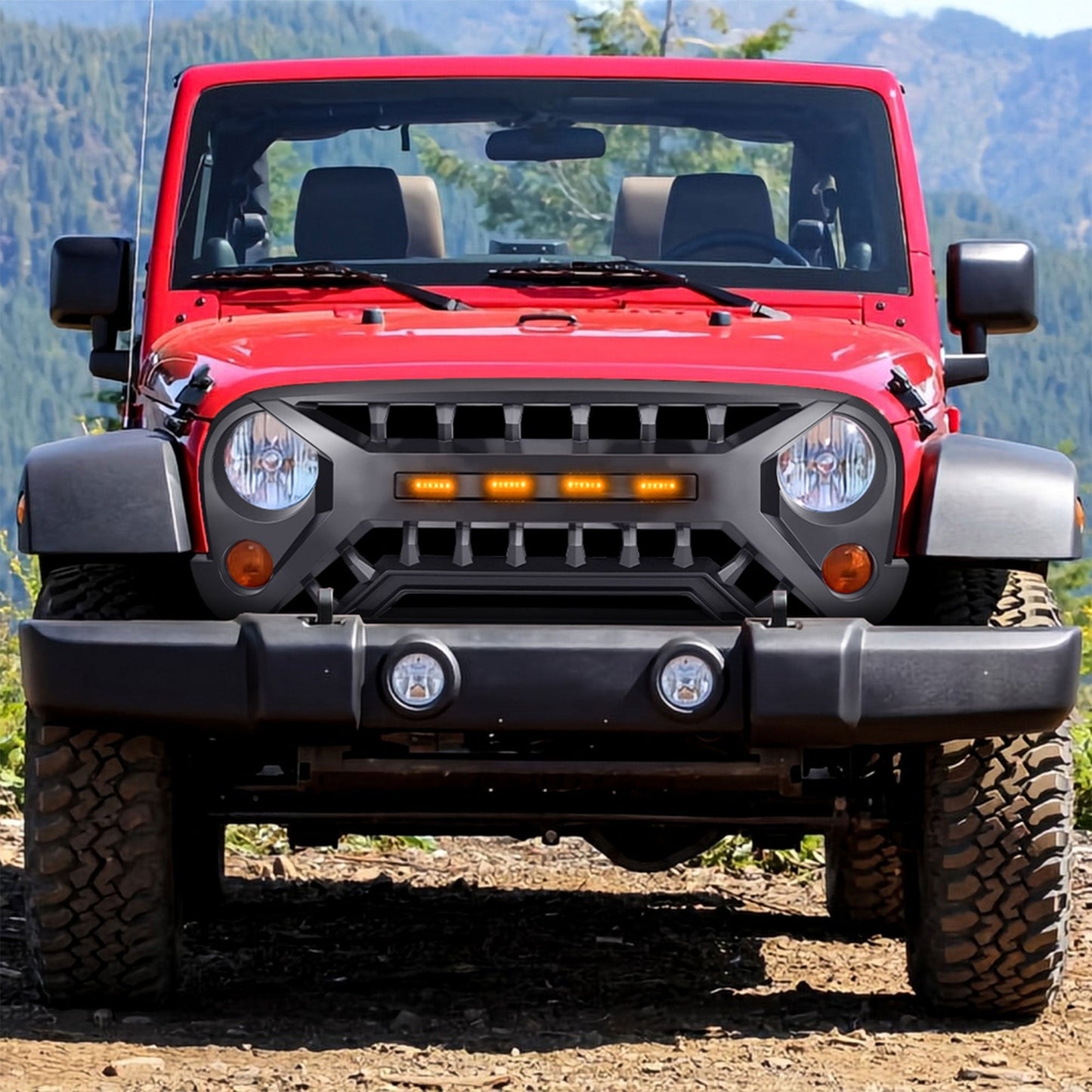 AMERICAN MODIFIED Armor Grille with Amber Lights, 07-08 Jeep Wrangler JK, Black - Find Fresh Goods