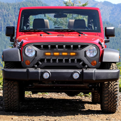 AMERICAN MODIFIED Armor Grille with Amber Lights, 07-08 Jeep Wrangler JK, Black - Find Fresh Goods