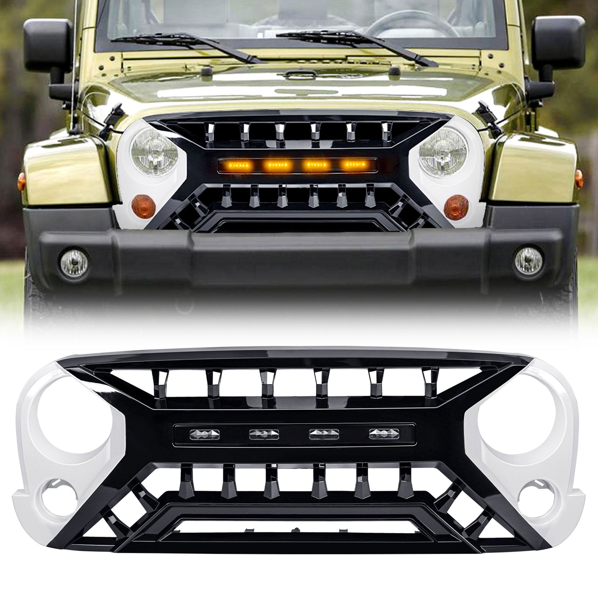 AMERICAN MODIFIED Armor Grille 07-18 Jeep Wrangler JK w/ Amber LED, White/Black - Find Fresh Goods