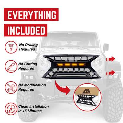 AMERICAN MODIFIED Armor Grille 07-18 Jeep Wrangler JK w/ Amber LED, White/Black - Find Fresh Goods