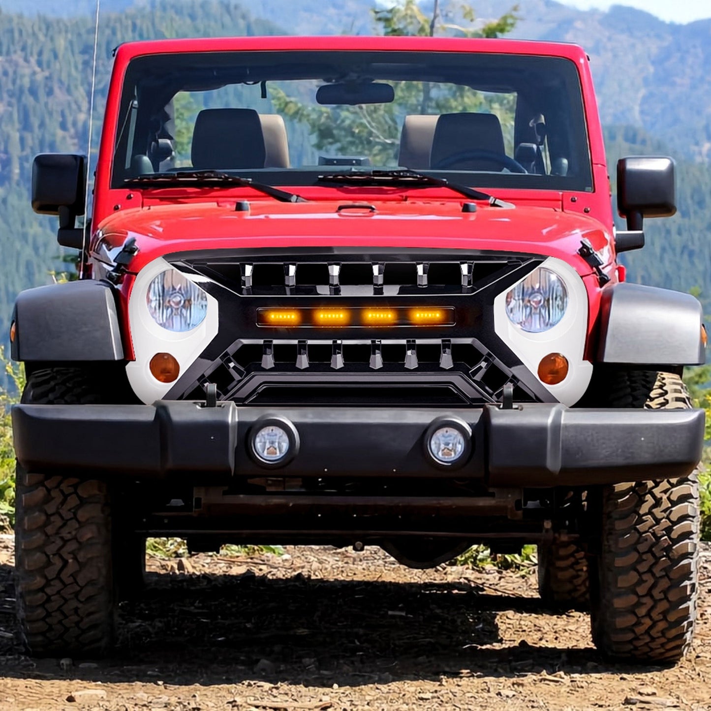 AMERICAN MODIFIED Armor Grille 07-18 Jeep Wrangler JK w/ Amber LED, White/Black - Find Fresh Goods
