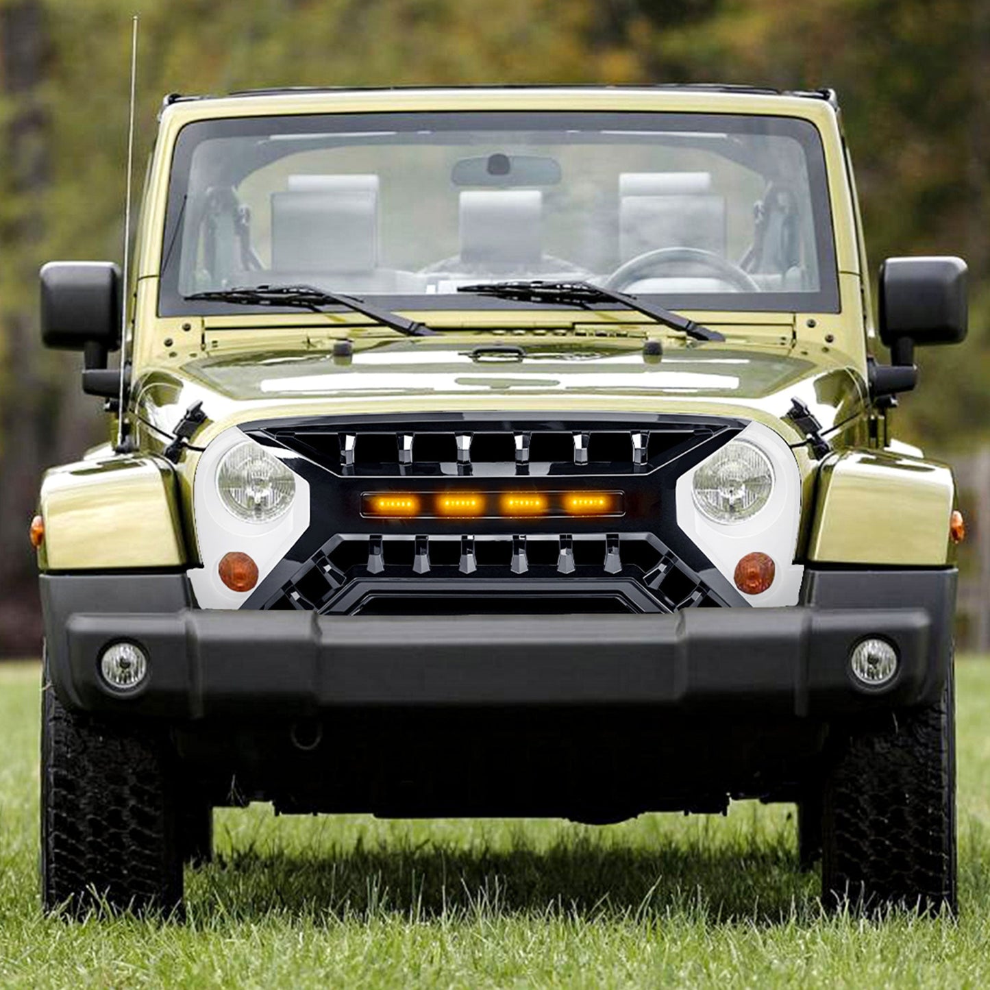 AMERICAN MODIFIED Armor Grille 07-18 Jeep Wrangler JK w/ Amber LED, White/Black - Find Fresh Goods