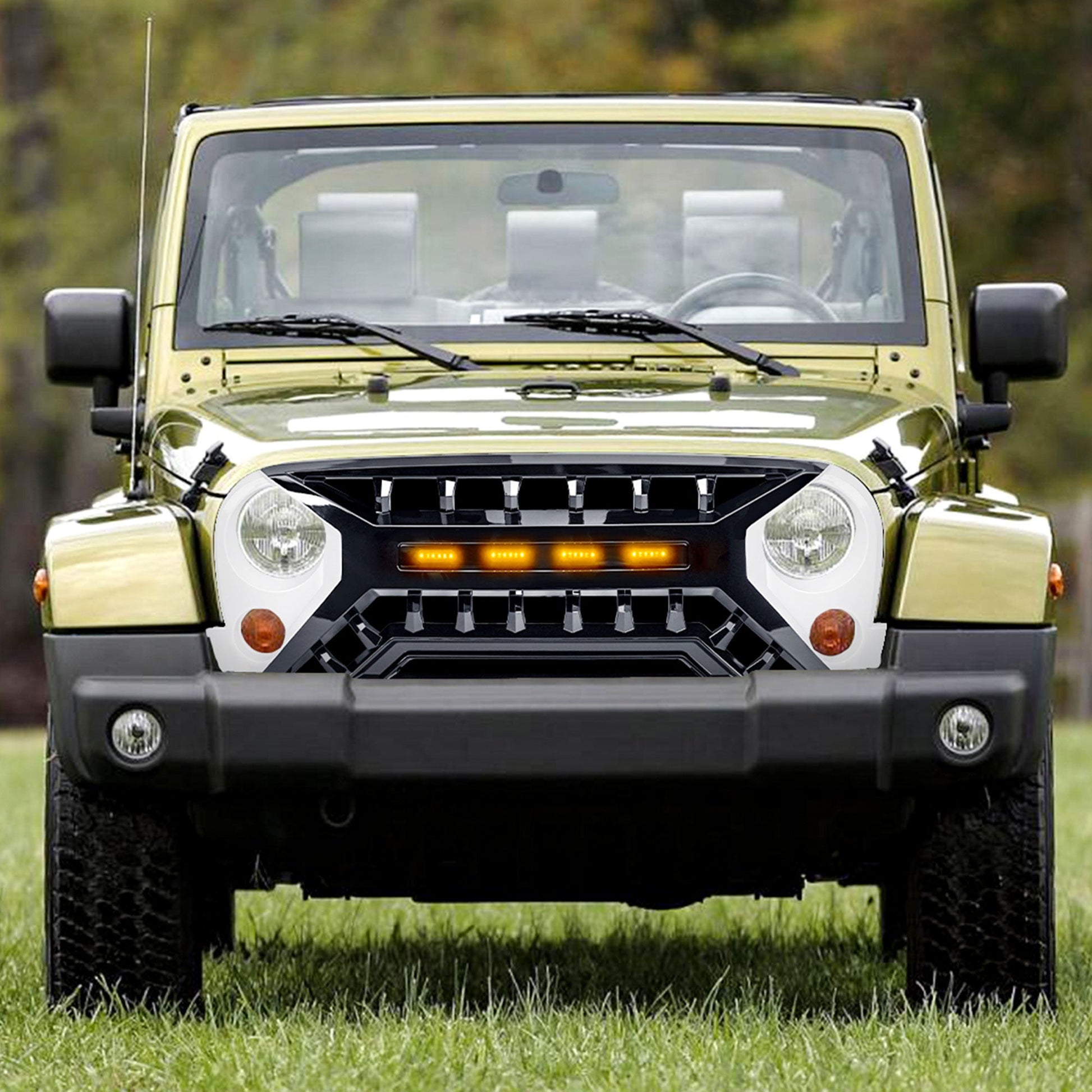 AMERICAN MODIFIED Armor Grille 07-18 Jeep Wrangler JK w/ Amber LED, White/Black - Find Fresh Goods