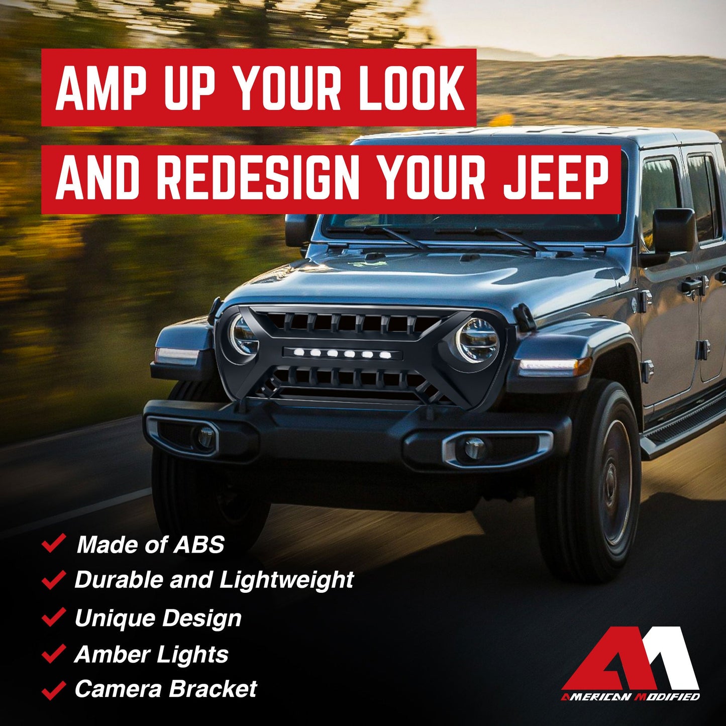 AMERICAN MODIFIED Grille w/Lights for 2018-2023 Jeep Wrangler JL & Gladiator JT - Find Fresh Goods