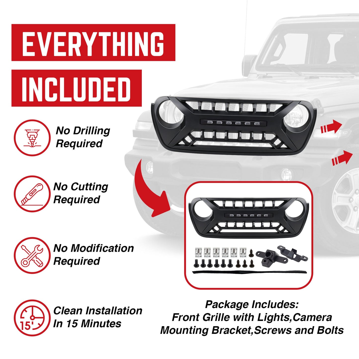AMERICAN MODIFIED Grille w/Lights for 2018-2023 Jeep Wrangler JL & Gladiator JT - Find Fresh Goods
