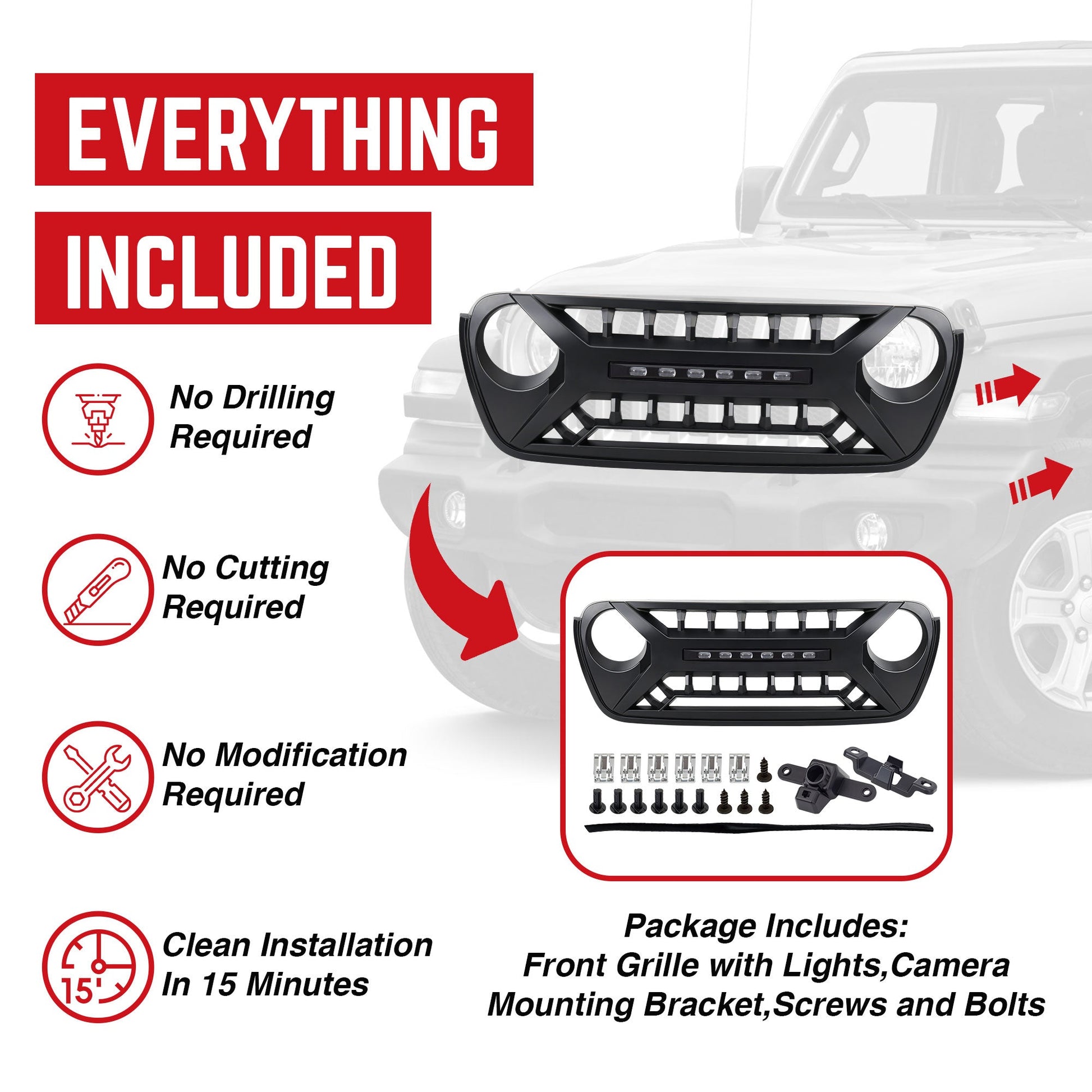 AMERICAN MODIFIED Grille w/Lights for 2018-2023 Jeep Wrangler JL & Gladiator JT - Find Fresh Goods