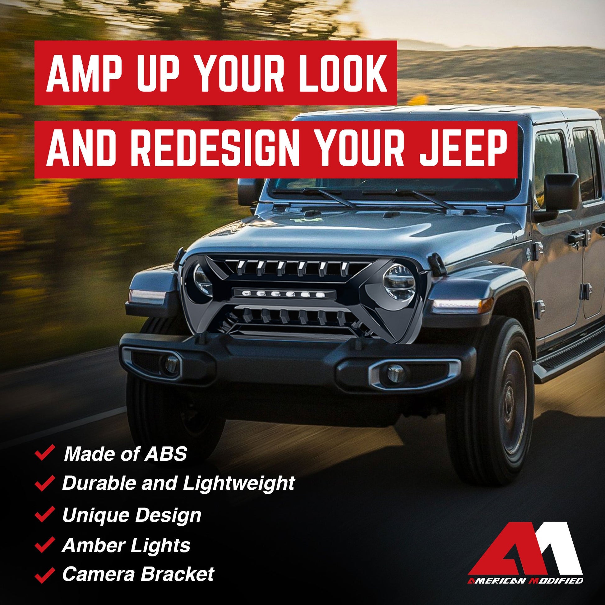 AMERICAN MODIFIED Grille w/Lights for 2018-2023 Jeep Wrangler JL & Gladiator JT - Find Fresh Goods