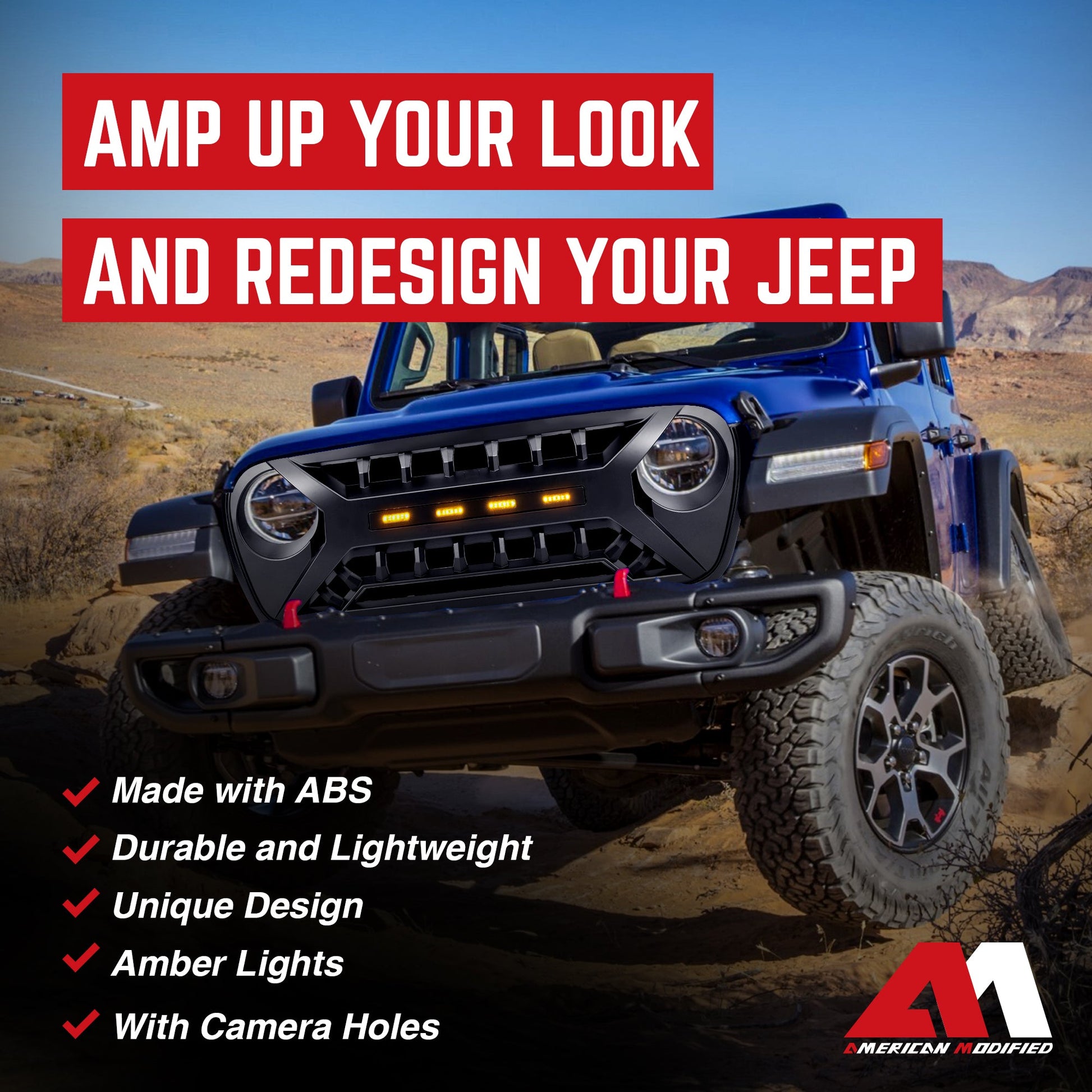 AMERICAN MODIFIED Grille w/Lights for 2018-2023 Jeep Wrangler JL & Gladiator JT - Find Fresh Goods