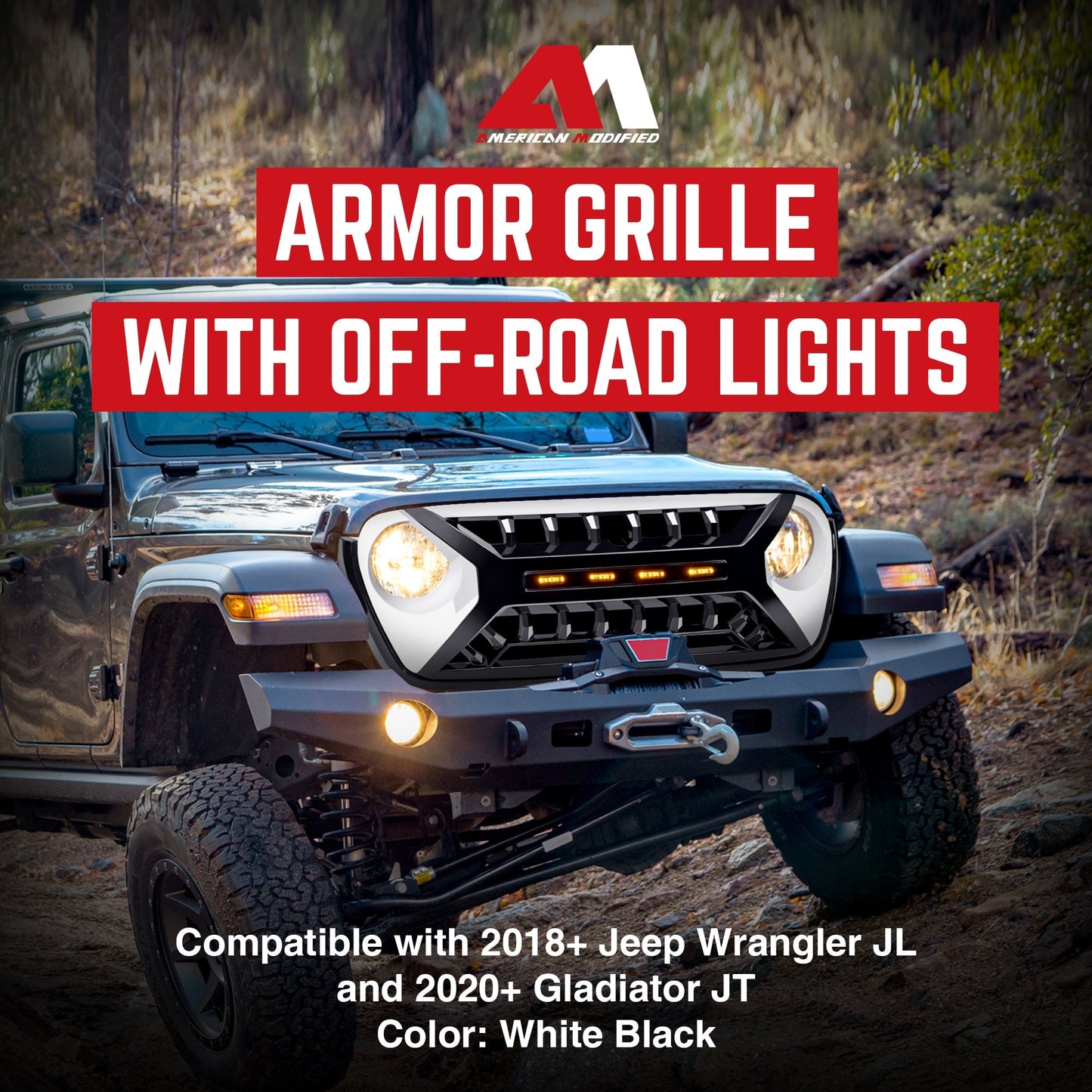 AMERICAN MODIFIED Grille w/Lights for 2018-2023 Jeep Wrangler JL & Gladiator JT - Find Fresh Goods