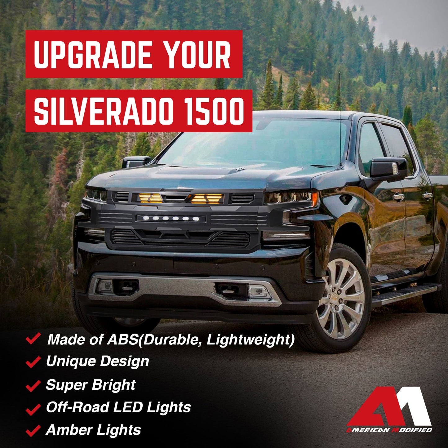 AMERICAN MODIFIED Armor Grille for 2019-2021 Chevy Silverado 1500, Matte Black - Find Fresh Goods
