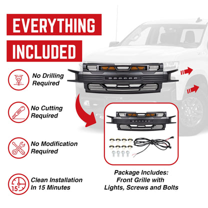 AMERICAN MODIFIED Armor Grille for 2019-2021 Chevy Silverado 1500, Matte Black - Find Fresh Goods