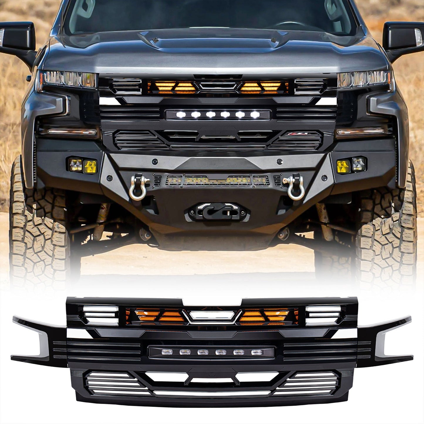 American Modified Armor Grille for 2019-2021 Chevy Silverado 1500, Glossy Black - Find Fresh Goods