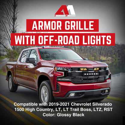 American Modified Armor Grille for 2019-2021 Chevy Silverado 1500, Glossy Black - Find Fresh Goods