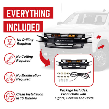 American Modified Armor Grille for 2019-2021 Chevy Silverado 1500, Glossy Black - Find Fresh Goods