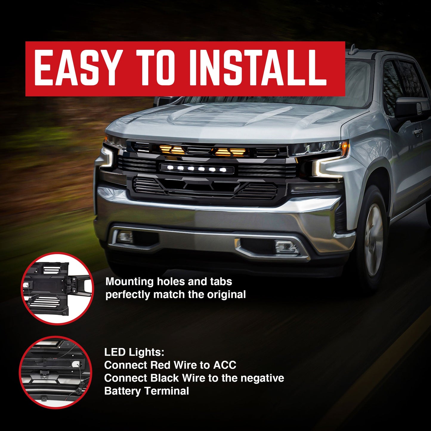 American Modified Armor Grille for 2019-2021 Chevy Silverado 1500, Glossy Black - Find Fresh Goods