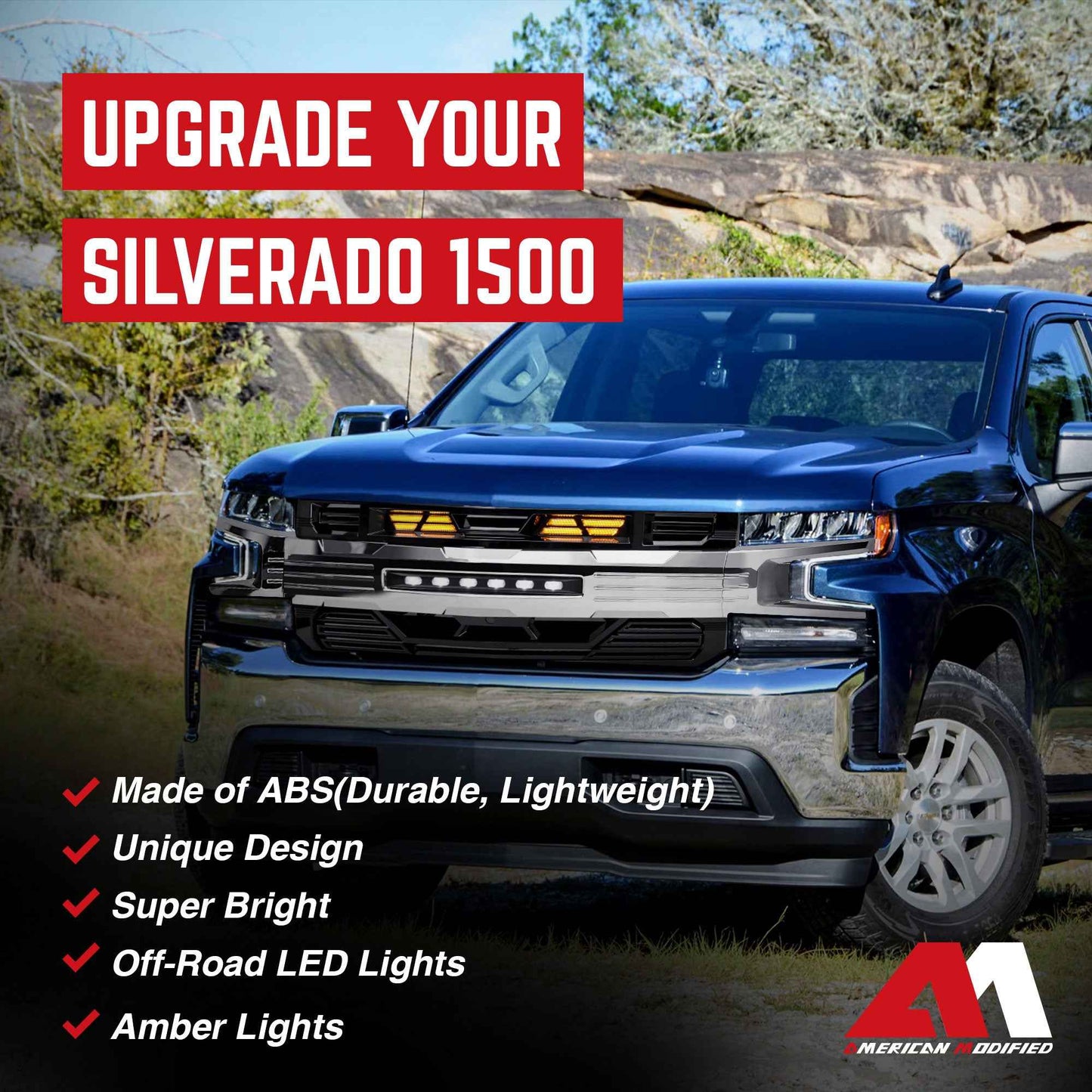 AMERICAN MODIFIED LED Grille w/ LEDs for 19-21 Chevy Silverado 1500, Chrome