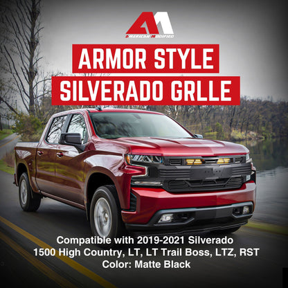 American Modified Armor Grille for 2019-2021 Chevy Silverado 1500, Matte Black - Find Fresh Goods