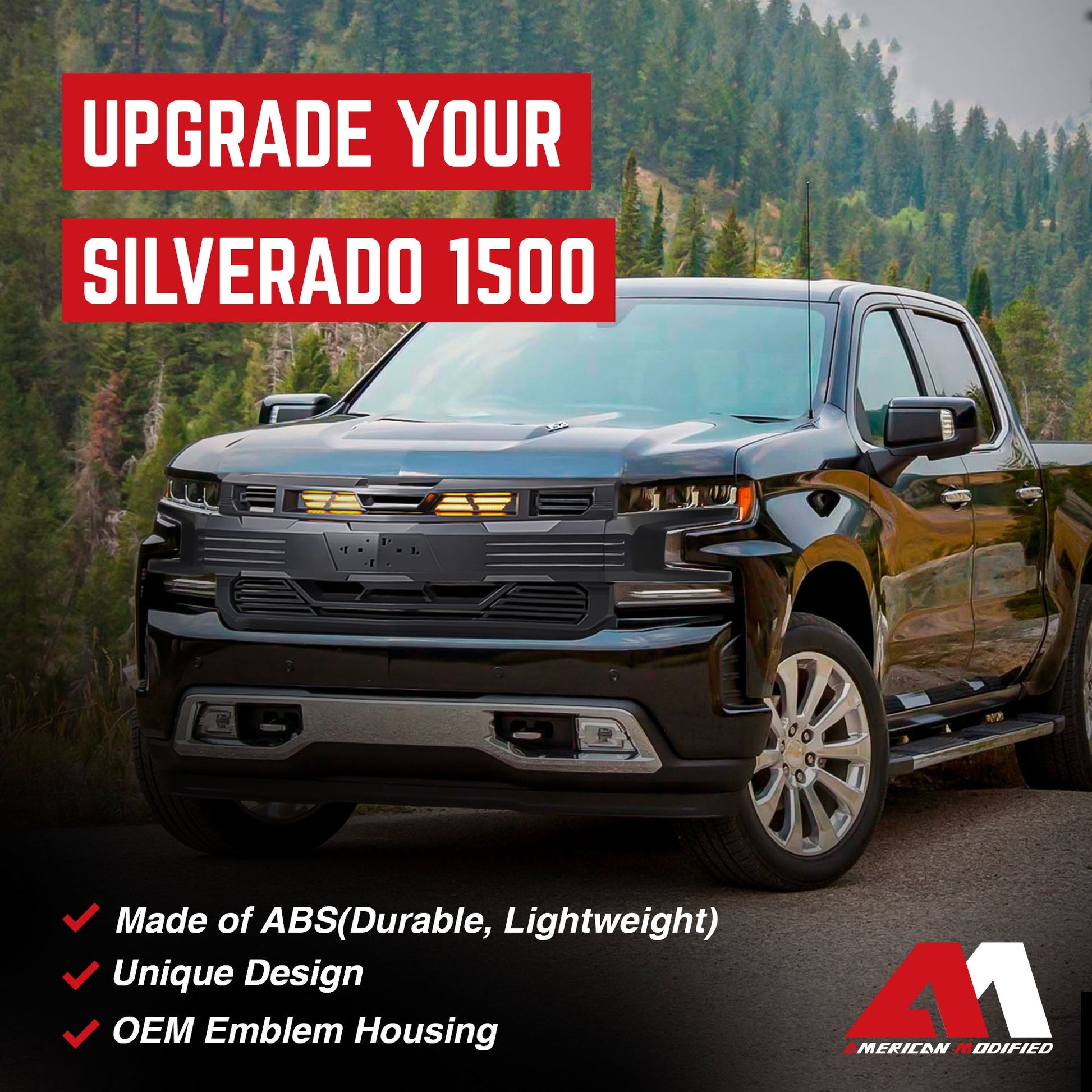 American Modified Armor Grille for 2019-2021 Chevy Silverado 1500, Matte Black - Find Fresh Goods
