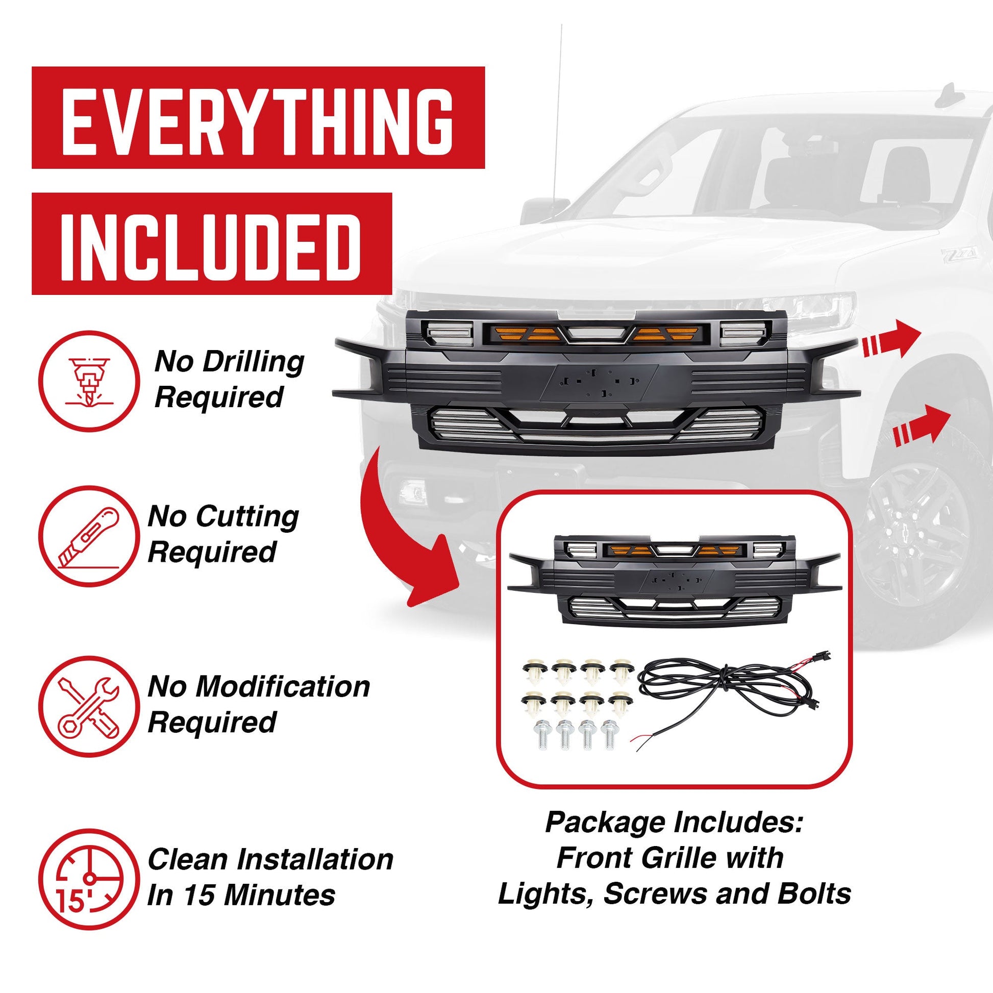 American Modified Armor Grille for 2019-2021 Chevy Silverado 1500, Matte Black - Find Fresh Goods