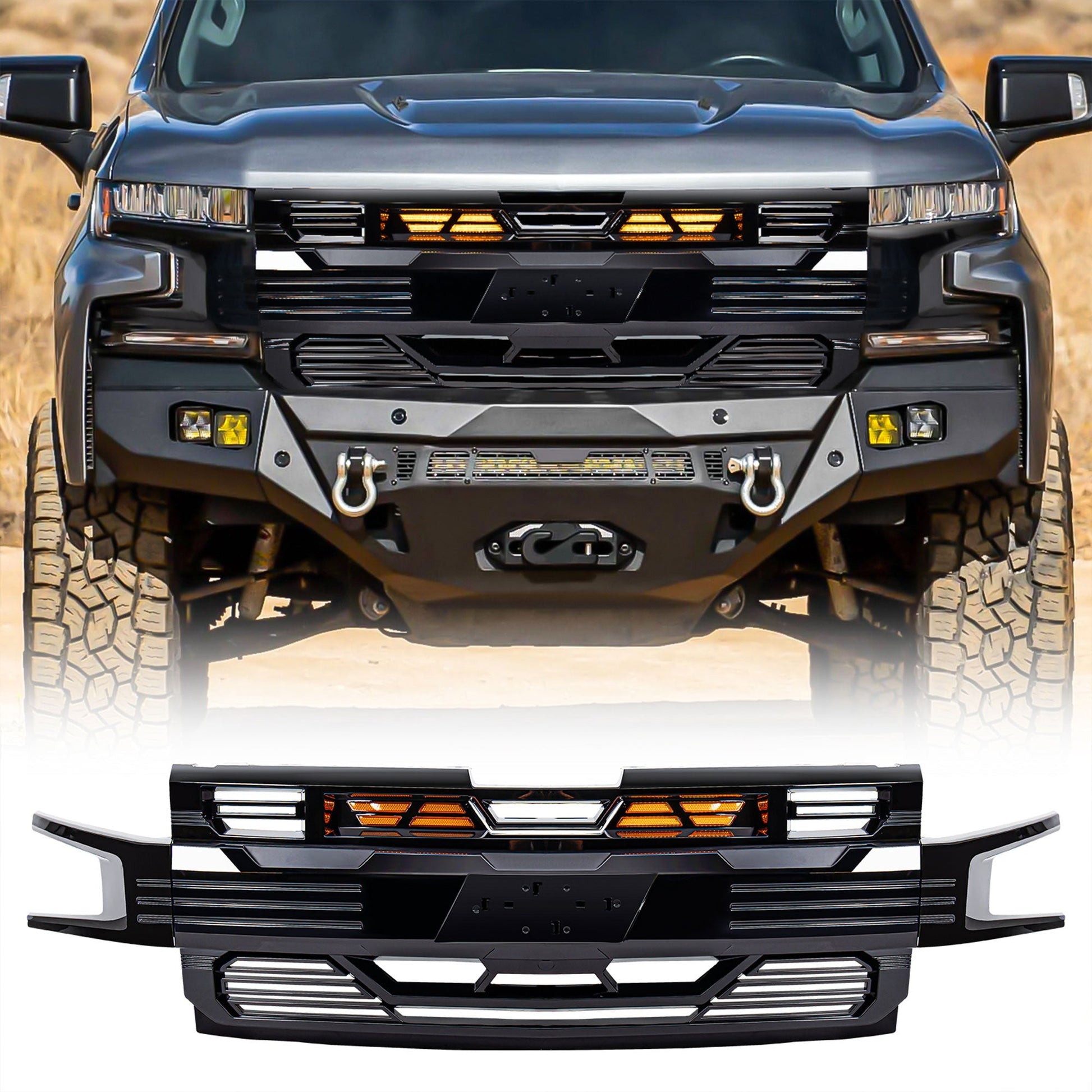 American Modified Armor Grille for 2019-2021 Chevy Silverado 1500, Glossy Black - Find Fresh Goods