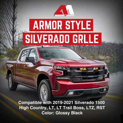 American Modified Armor Grille for 2019-2021 Chevy Silverado 1500, Glossy Black - Find Fresh Goods