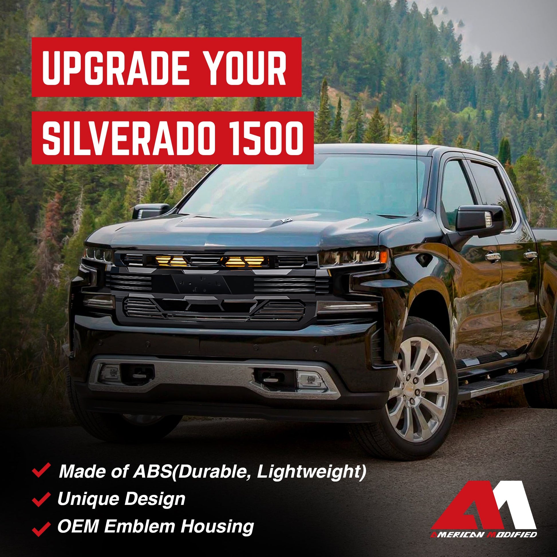 American Modified Armor Grille for 2019-2021 Chevy Silverado 1500, Glossy Black - Find Fresh Goods