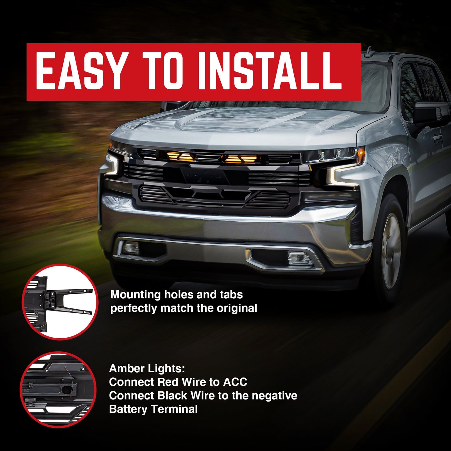 American Modified Armor Grille for 2019-2021 Chevy Silverado 1500, Glossy Black - Find Fresh Goods