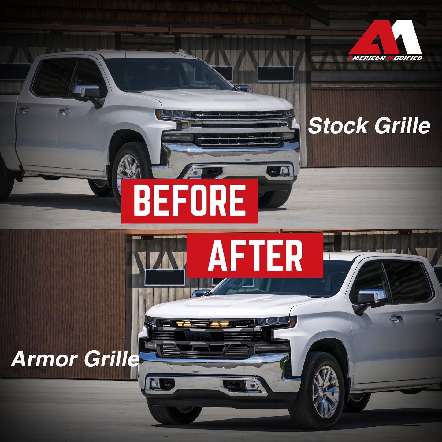 American Modified Armor Grille for 2019-2021 Chevy Silverado 1500, Glossy Black - Find Fresh Goods