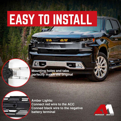 AMERICAN MODIFIED Grille w/Emblem Base for 19-21 Chevy Silverado 1500, Chrome