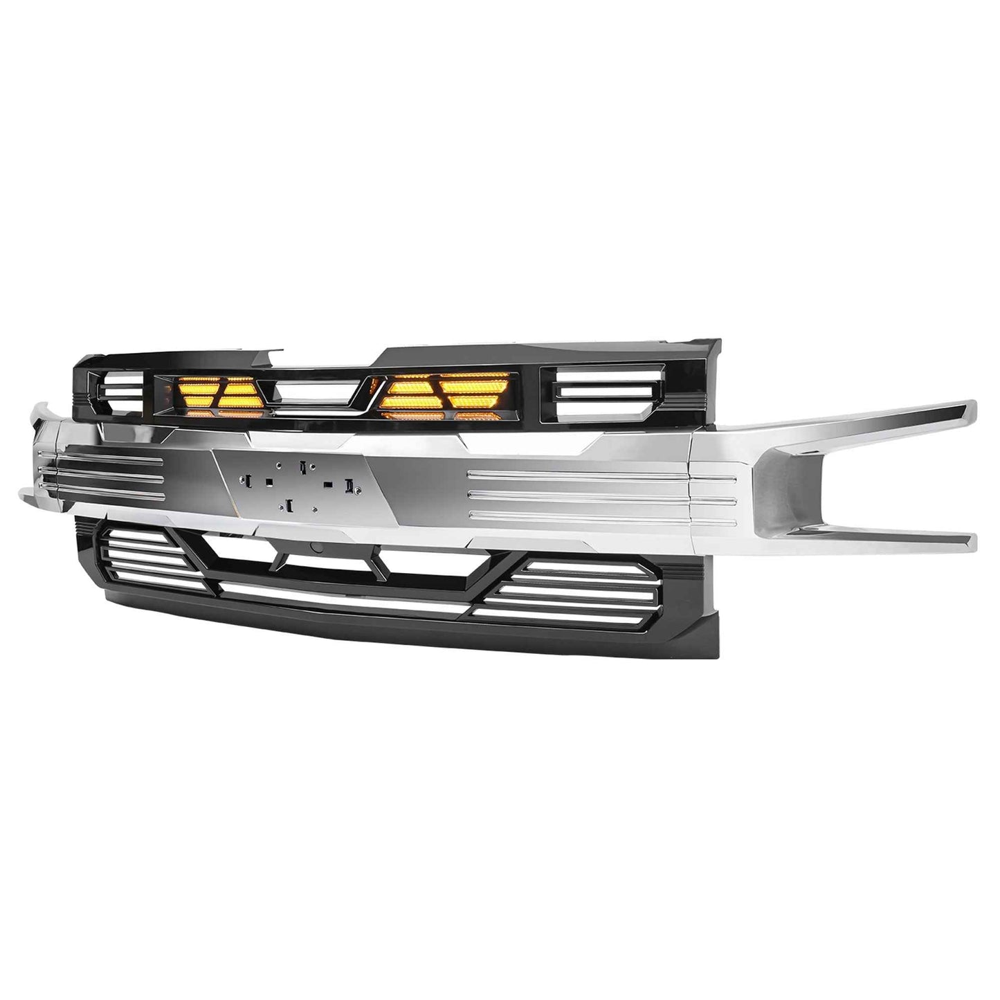 AMERICAN MODIFIED Grille w/Emblem Base for 19-21 Chevy Silverado 1500, Chrome