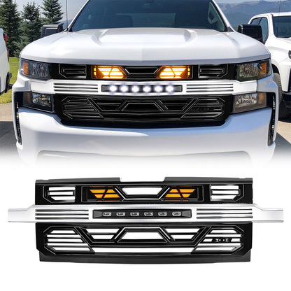 AMERICAN MODIFIED Armor Grille w/ Lights for 19-21 Chevy Silverado 1500, Chrome - Find Fresh Goods