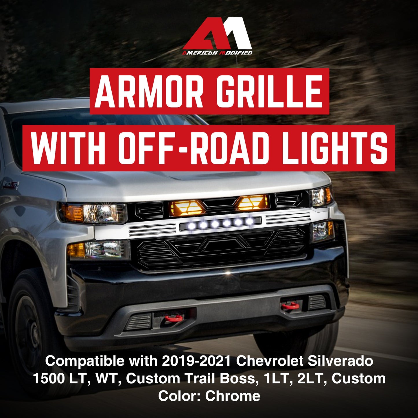 AMERICAN MODIFIED Armor Grille w/ Lights for 19-21 Chevy Silverado 1500, Chrome - Find Fresh Goods