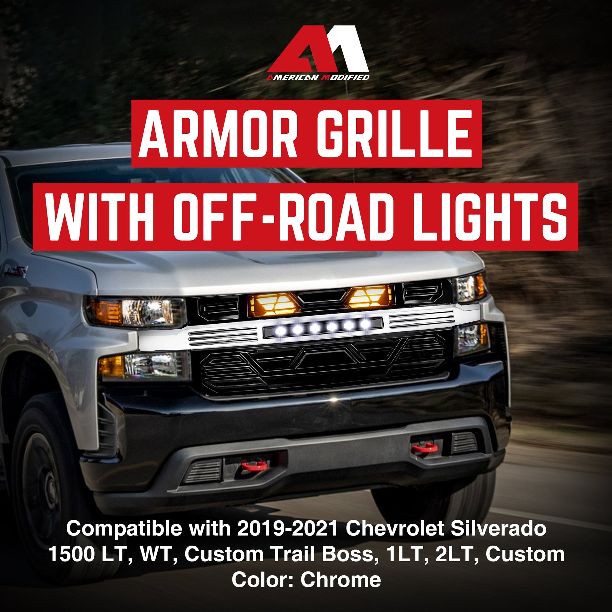 AMERICAN MODIFIED Armor Grille w/ Lights for 19-21 Chevy Silverado 1500, Chrome - Find Fresh Goods