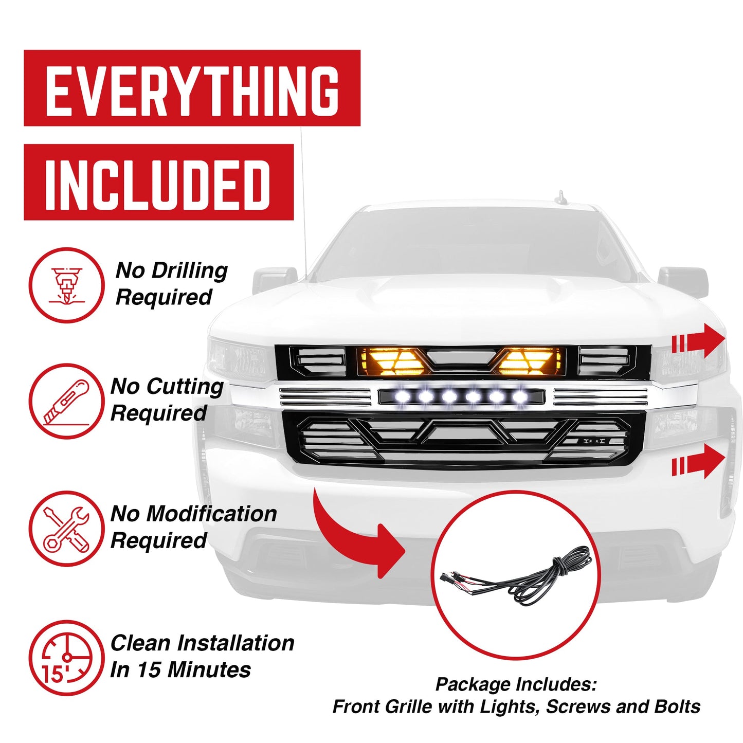 AMERICAN MODIFIED Armor Grille w/ Lights for 19-21 Chevy Silverado 1500, Chrome - Find Fresh Goods