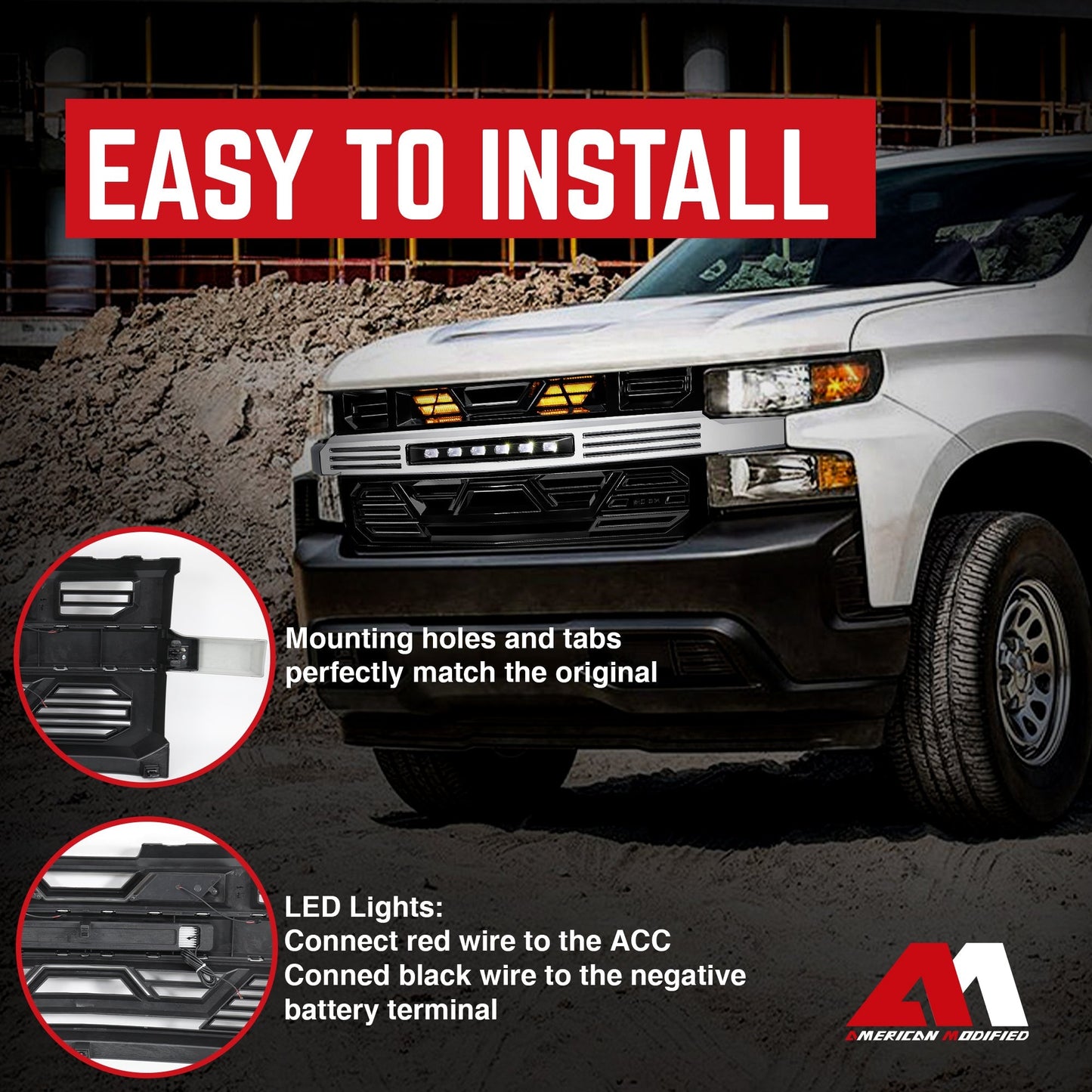 AMERICAN MODIFIED Armor Grille w/ Lights for 19-21 Chevy Silverado 1500, Chrome - Find Fresh Goods