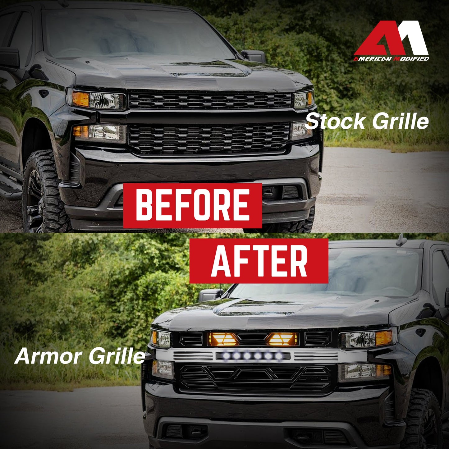 AMERICAN MODIFIED Armor Grille w/ Lights for 19-21 Chevy Silverado 1500, Chrome - Find Fresh Goods