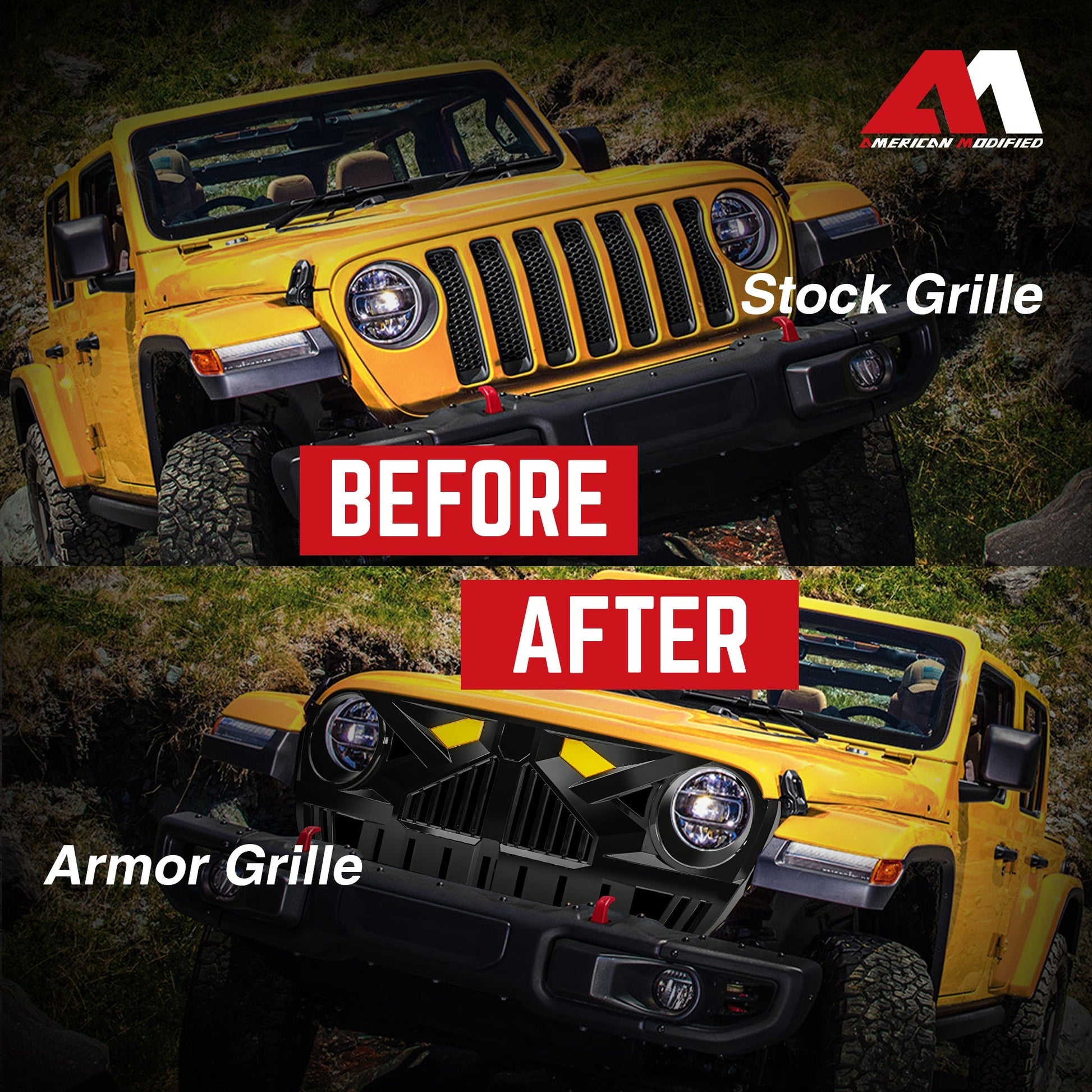 AMERICAN MODIFIED Grille for 2018-2023 Jeep Wrangler JL & Gladiator JT w/Camera - Find Fresh Goods