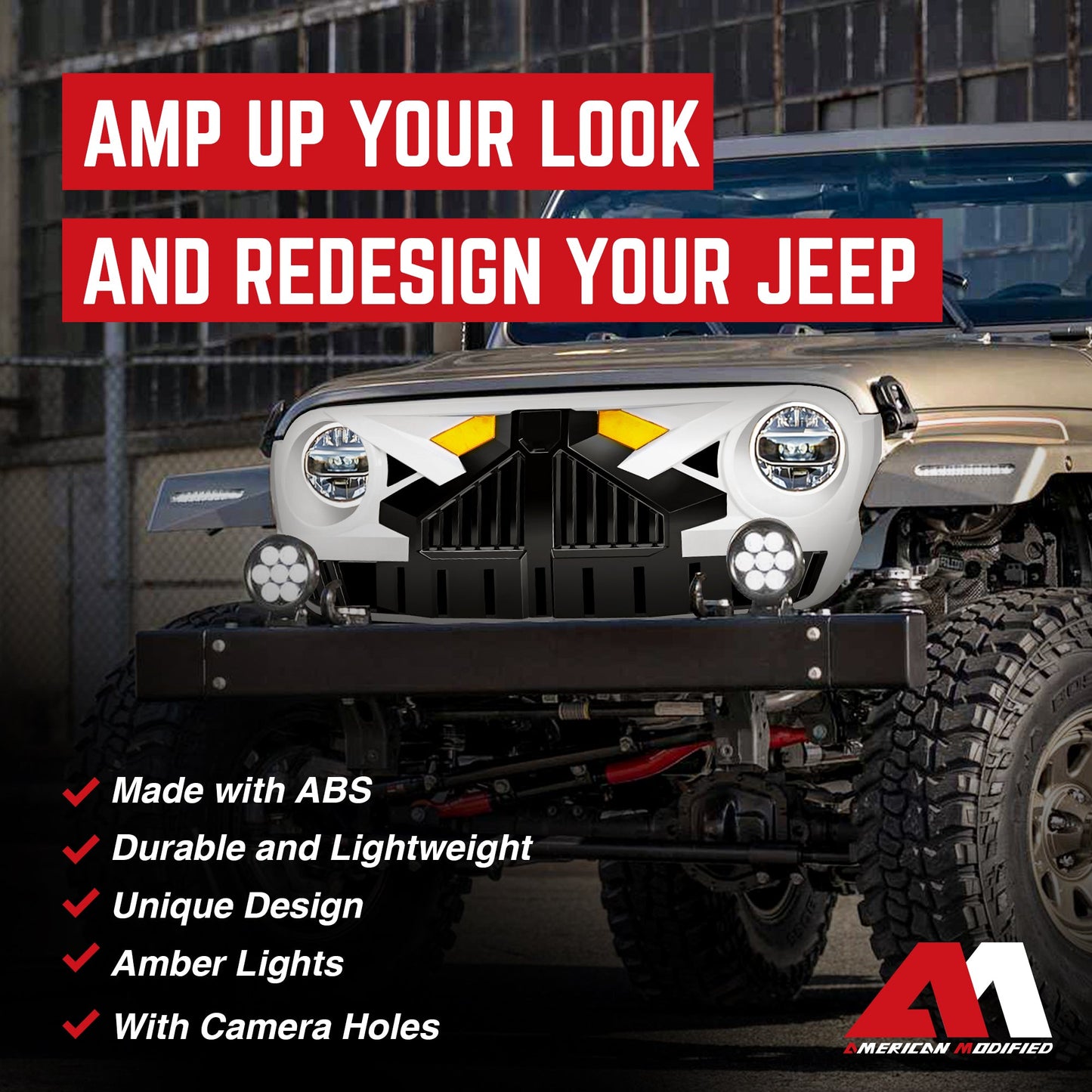 AMERICAN MODIFIED Grille for 2018+ Jeep Wrangler JL, 2020+ Gladiator JT w/Camera - Find Fresh Goods