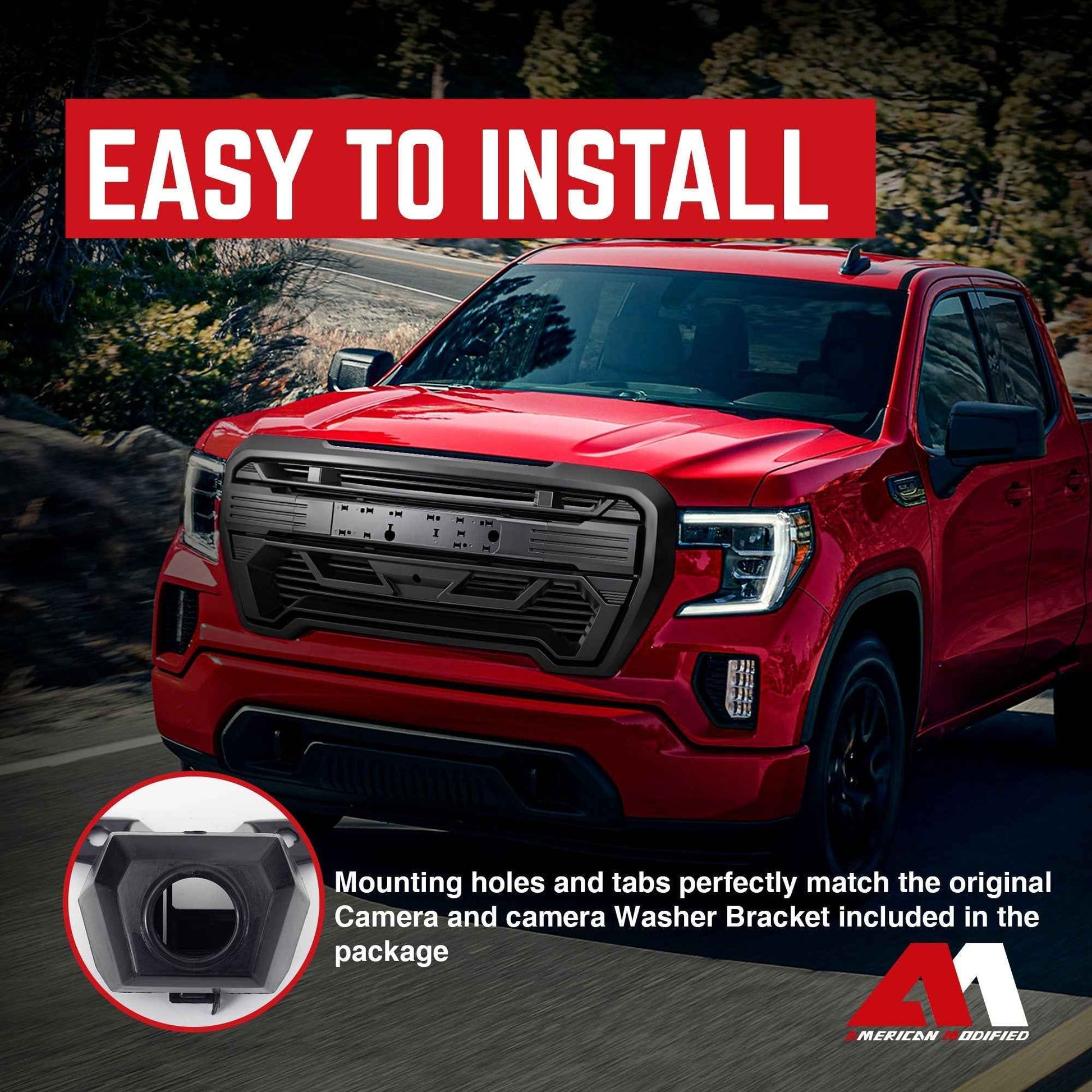 AMERICAN MODIFIED Grille w/Emblem Base, 2019-2021 GMC Sierra 1500, Matte Black